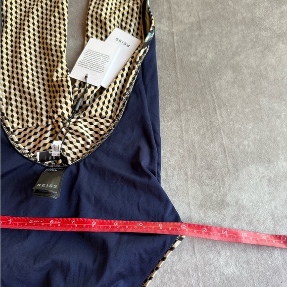 Reiss Blue and Tan One Piece with Textured Bow Detail - Picture 5 of 11